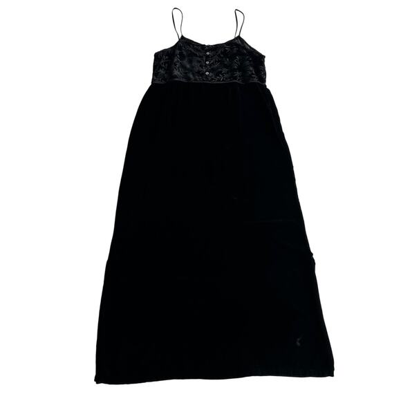 Kiko VTG Velvet Burnout Empire Spaghetti Strap Slip Black Long Dress M / L - Picture 2 of 10